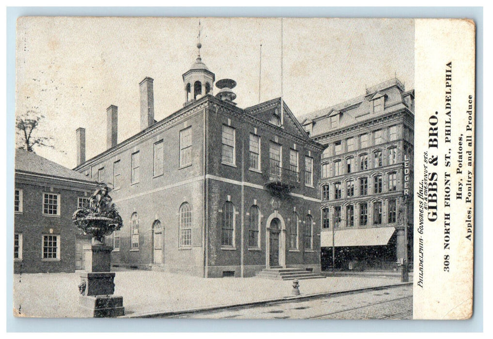 1908 Philadelphia Congress Hall, Gibbs & Bro PA Advertising Posted Postcard