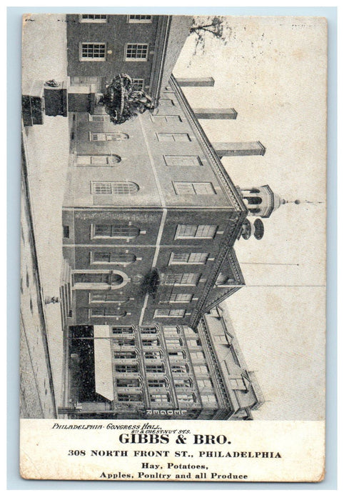1908 Philadelphia Congress Hall, Gibbs & Bro PA Advertising Posted Postcard