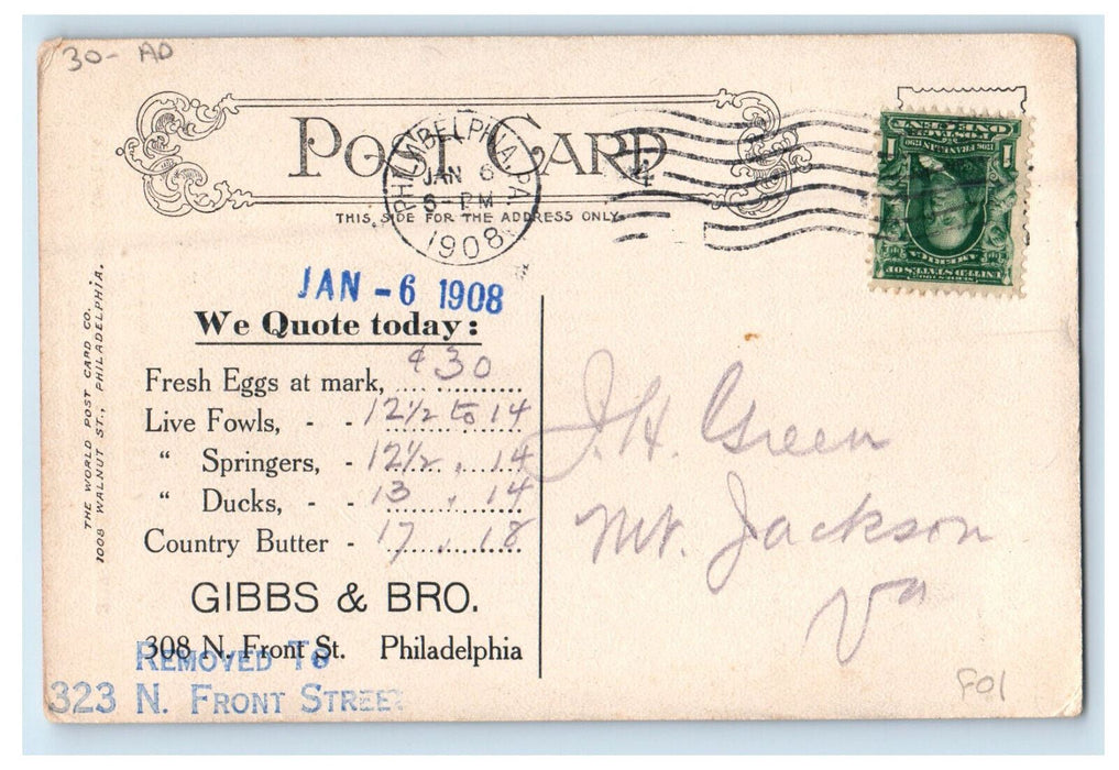 1908 Philadelphia Congress Hall, Gibbs & Bro PA Advertising Posted Postcard