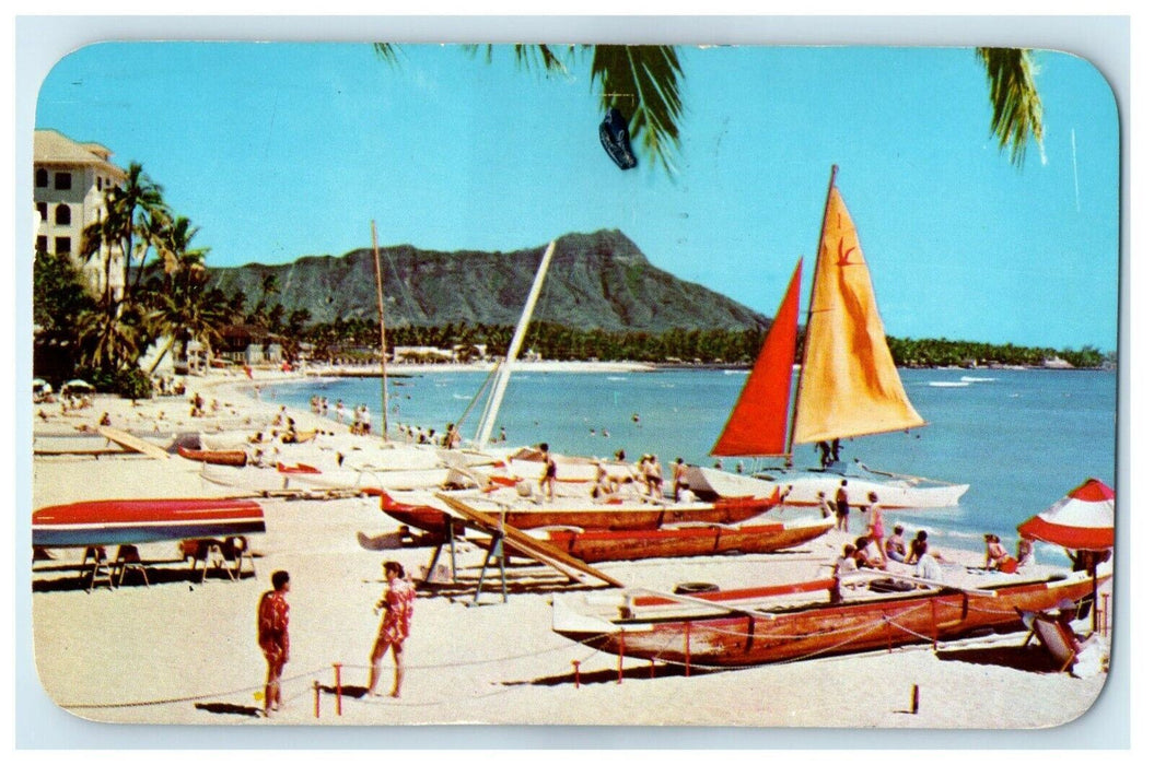 1960 Waikiki Beach, Honolulu Hawaii HI, Use Zone Cancelled Vintage Postcard