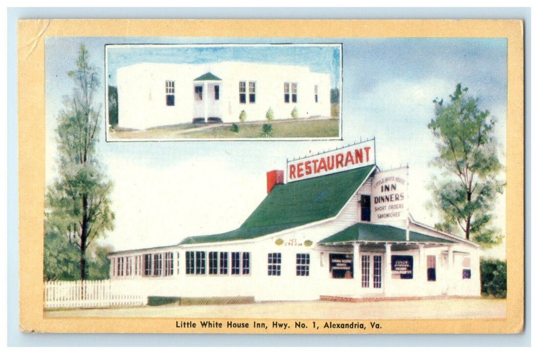 c1950's Little White House Inn Restaurant Hwy No. 1 Alexandria Virginia Postcard