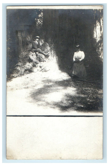 c1905 Victorian Couple Sequoia Redwood Trees California CA RPPC Photo Postcard