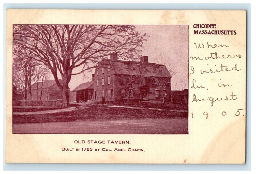 1905 Old Stage Tavern Scene Street Chicopee Massachusetts MA Antique Postcard
