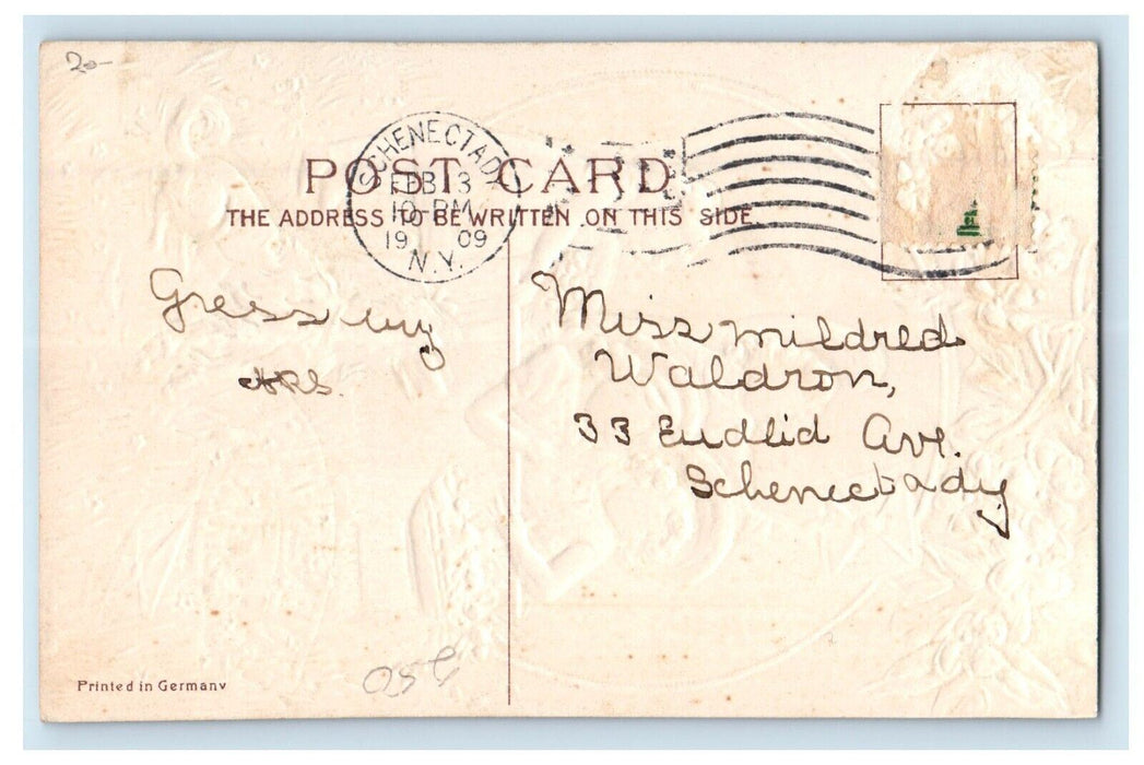 1909 Friendship Offering Four Girls Childrens Dog Envelop Flowers Postcard