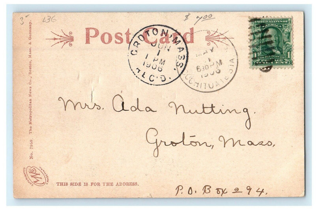1906 Canoeing By Moonlight Charles At Riverside Groton Massachusetts MA Postcard