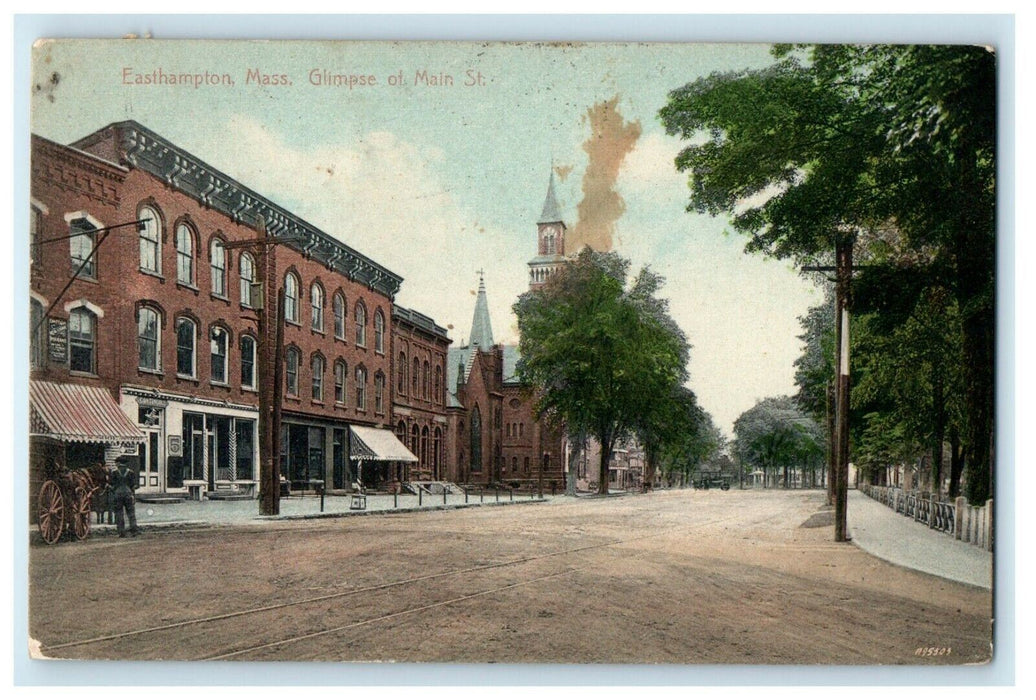 1915 Glimpse of Main Street, Easthampton, Massachusetts MA Postcard