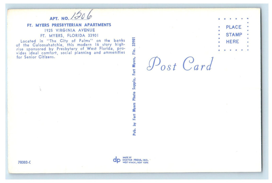 c1950s Fort Myers Presbyterian Apartments Fort Myers Florida FL Postcard