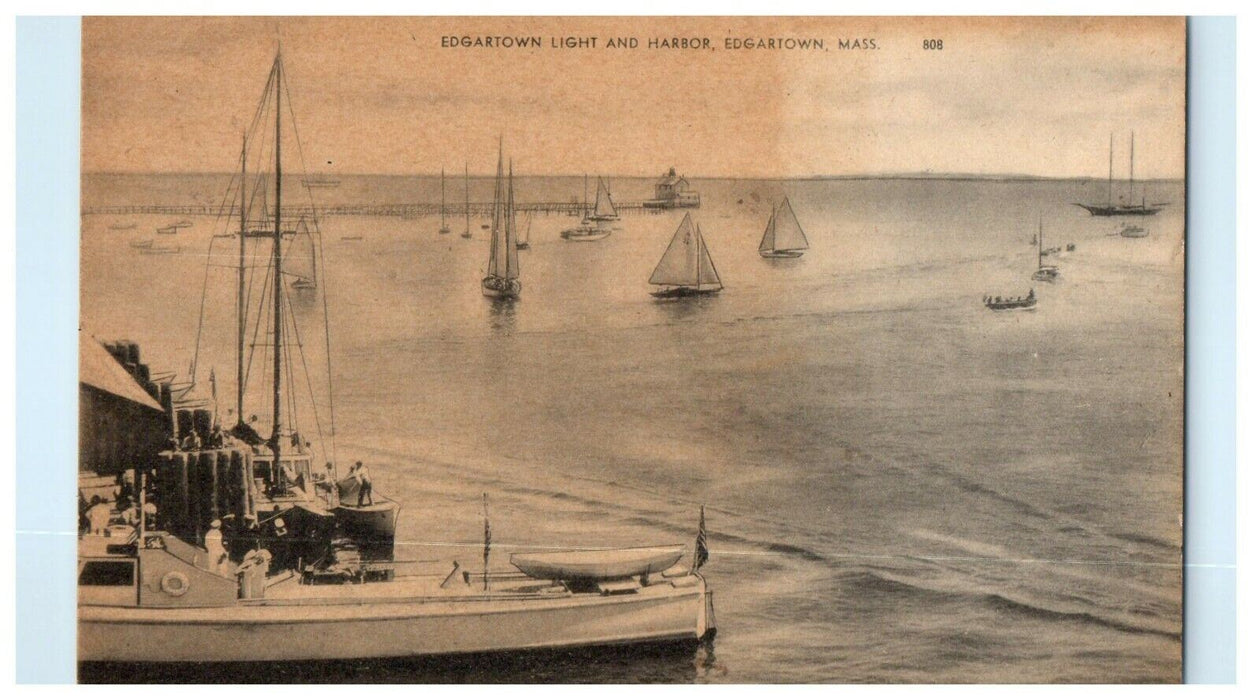 1912 Edgartown Light and Harbor, Edgartown, Massachusetts MA Postcard