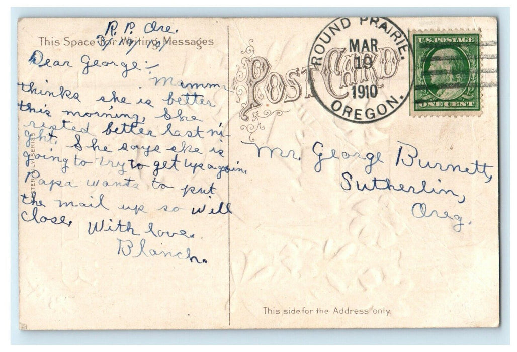 1910 Easter Greetings Priest With Book Lily White Flowers Embossed Postcard
