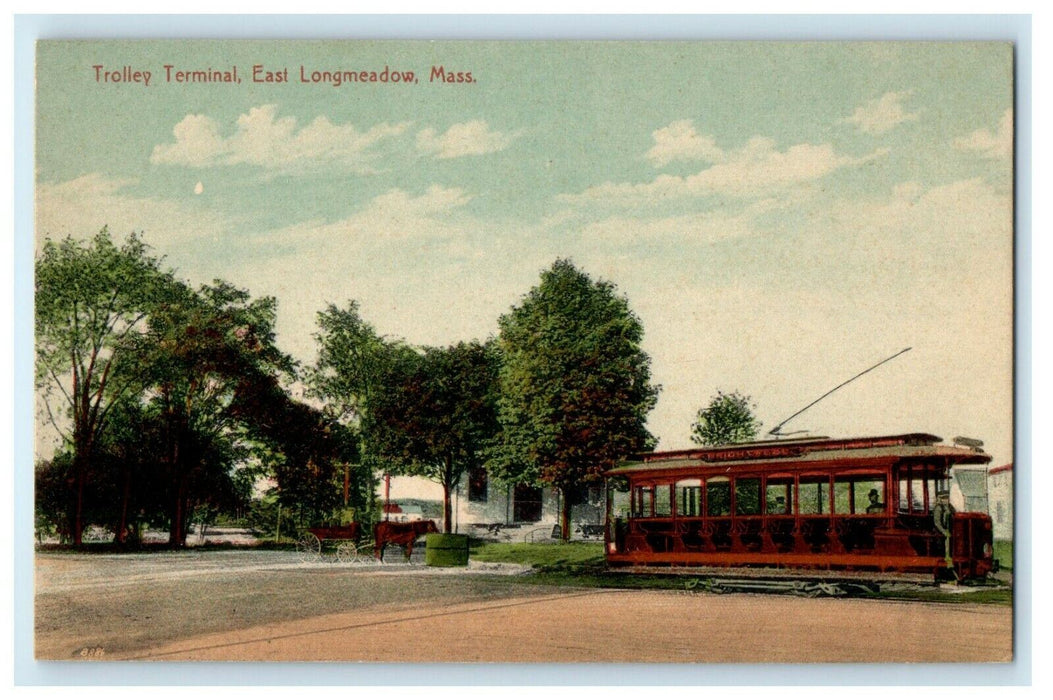1910 Trolley Terminal, East Longmeadow, Massachusetts MA Antique Postcard