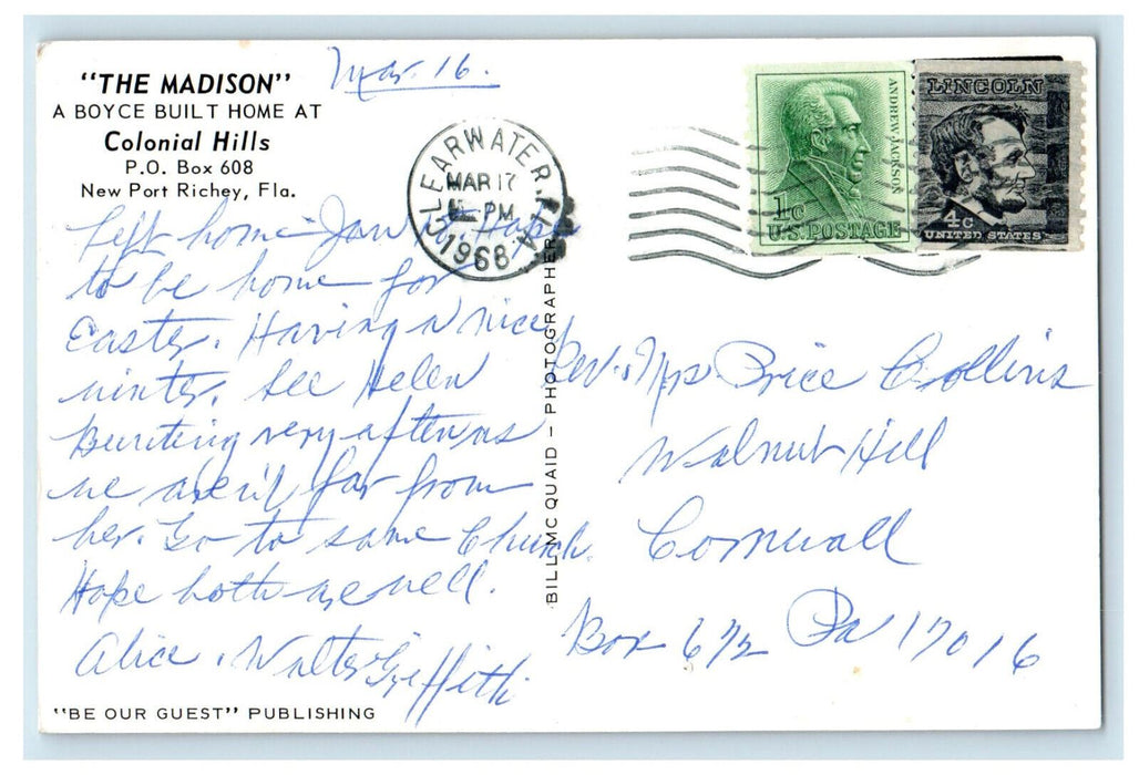1968 The Madison Colonial Hills New Port Richey Florida FL Postcard