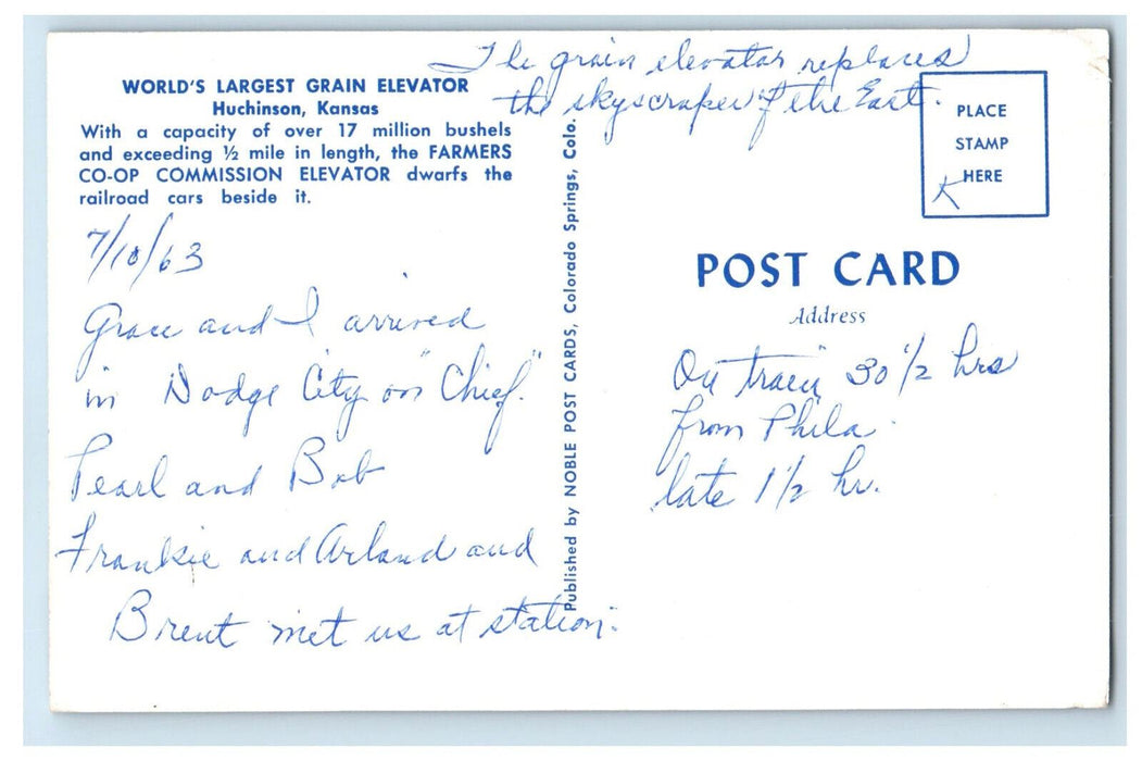1963 World's Largest Grain Elevator Huchinson Kansas KS Unposted Postcard