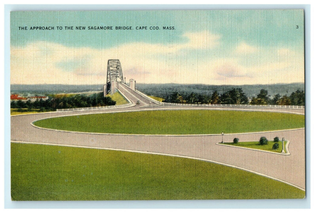 1943 The Approach To The New Sagamore Bridge Cape Cod Massachusetts MA Postcard