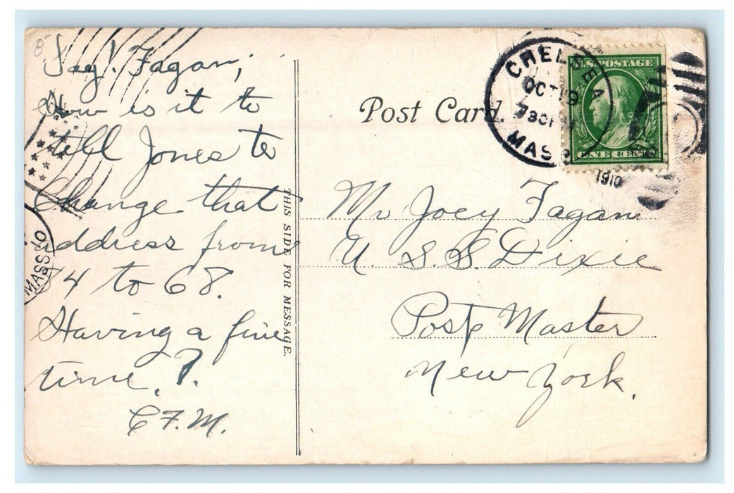 1910 Chelsea Massachusetts Square Looking Up Broadway MA Trolley Train Postcard