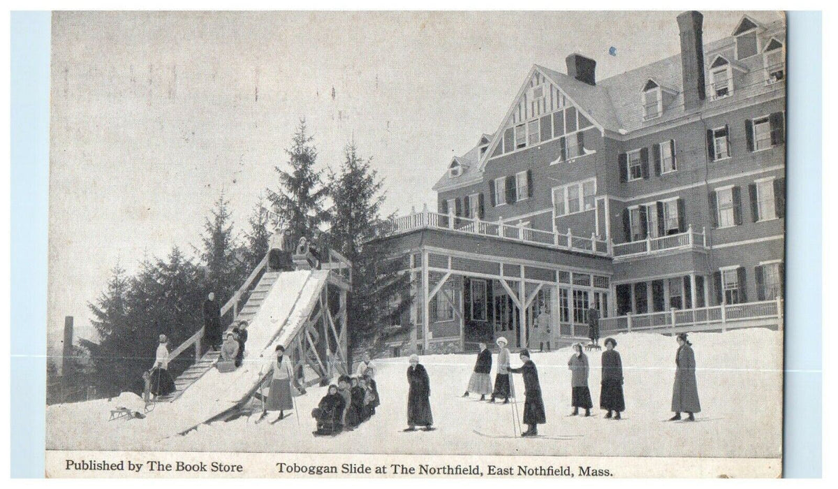 1936 Toboggan Slide at the Northfield, East Northfield Massachusetts MA Postcard