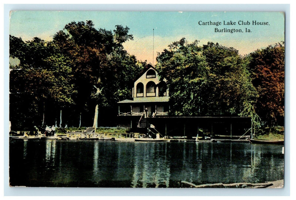 1913 Carthage Lake Club House, Burlington Iowa IA Antique Postcard