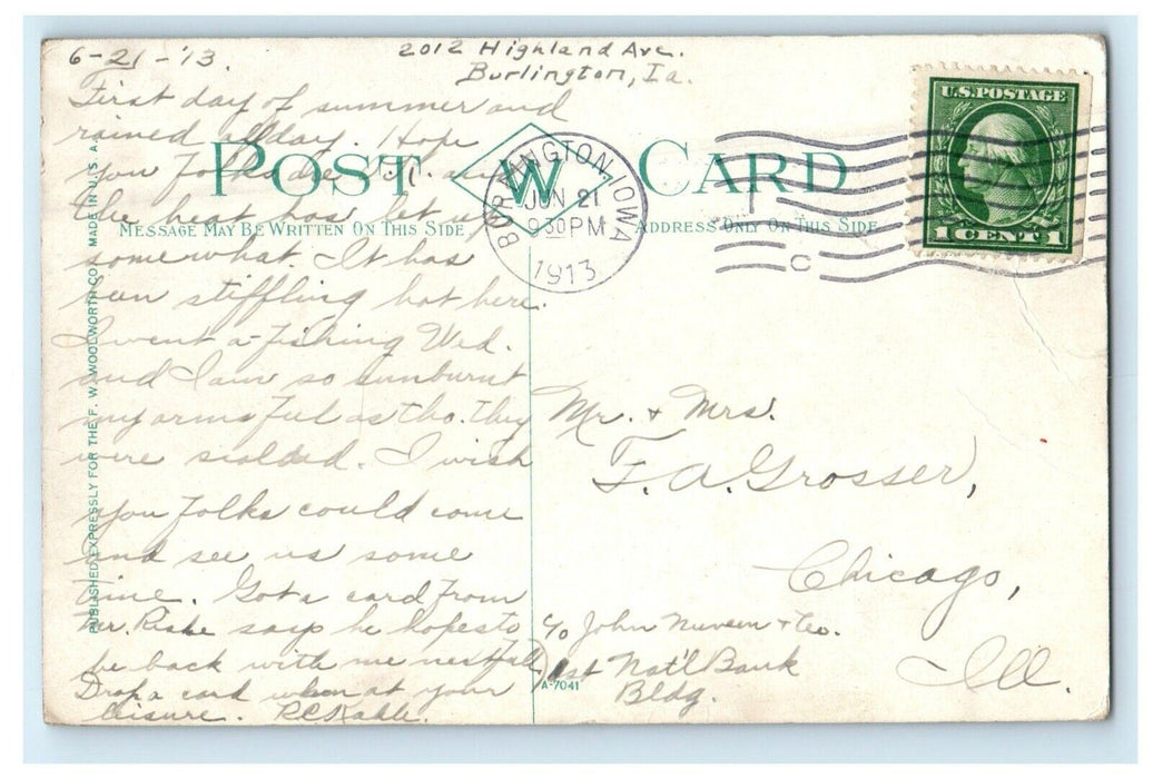 1913 Carthage Lake Club House, Burlington Iowa IA Antique Postcard