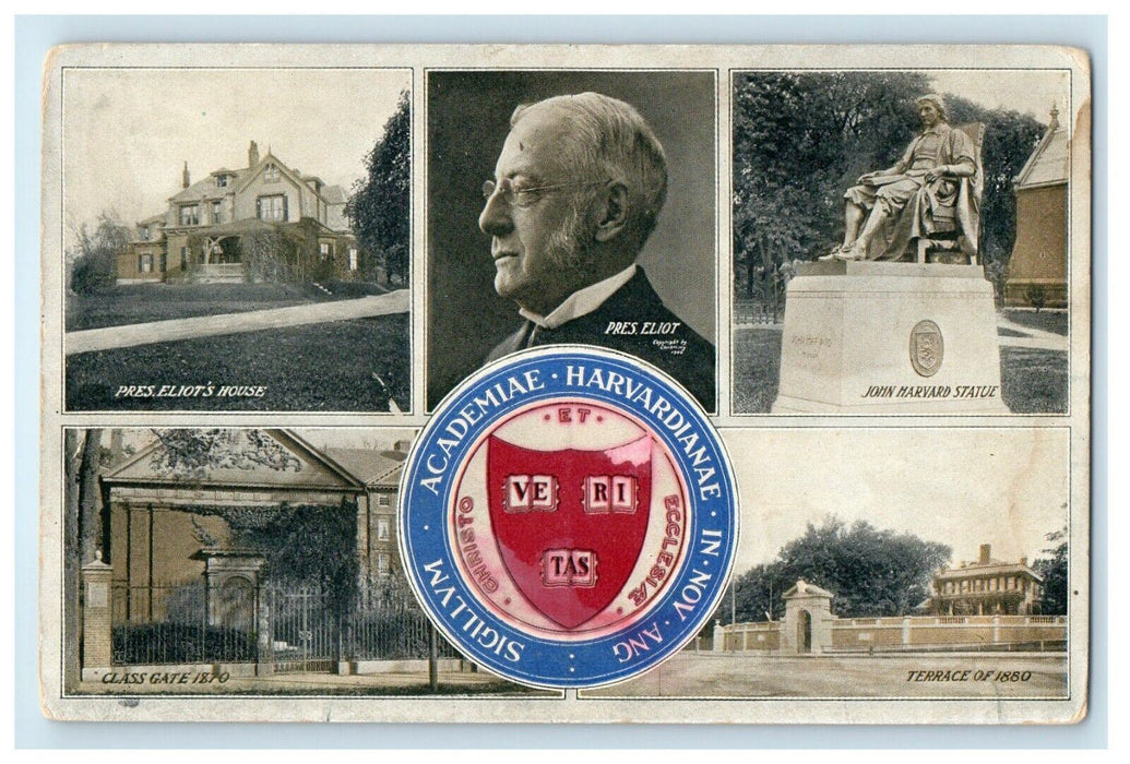 Multiview Harvard University Pres. House, John Statue Massachusetts MA Postcard