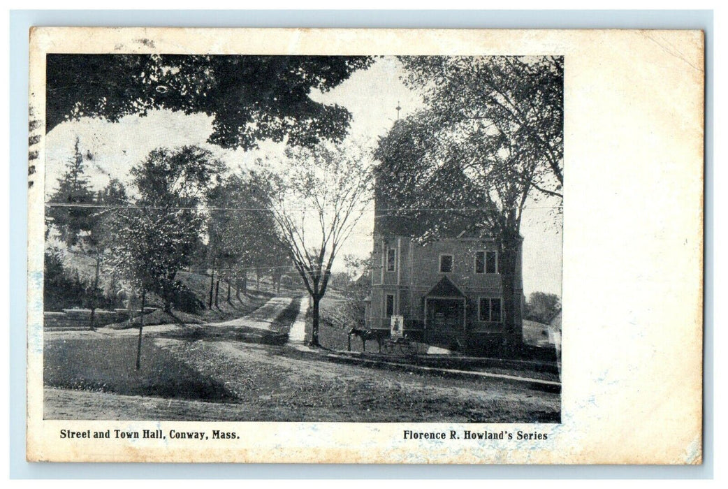 1911 Street And Town Hall Horse Carriage Conway Massachusetts MA Postcard