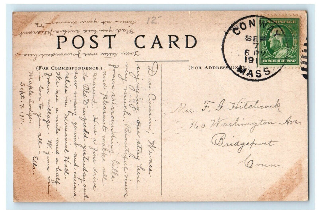 1911 Street And Town Hall Horse Carriage Conway Massachusetts MA Postcard
