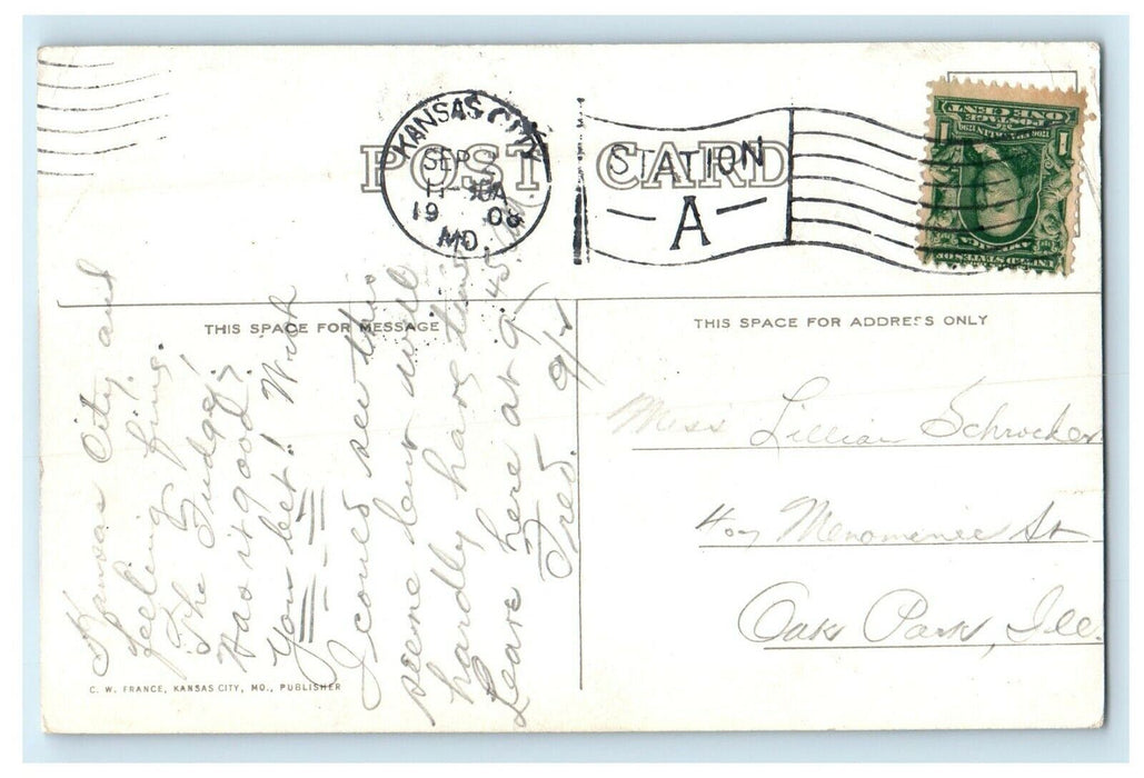 1908 Lake in Canyon City Park, Kansas City Missouri MO Cancelled Postcard