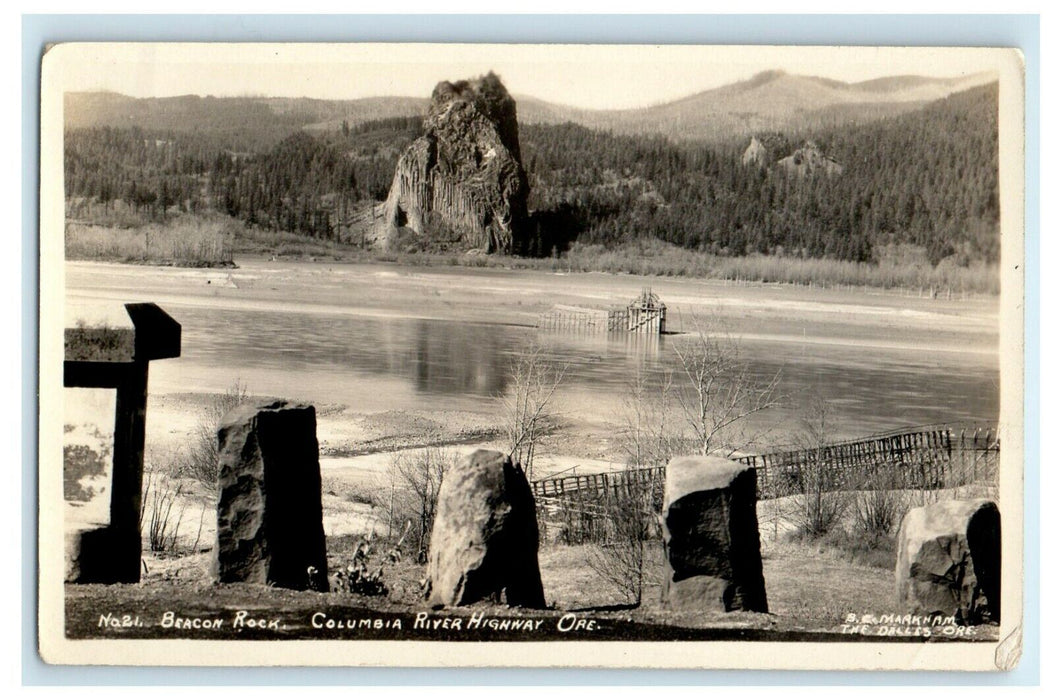 c1940's Beacon Rock Columbia River Highway The Dalles Oregon RPPC Photo Postcard