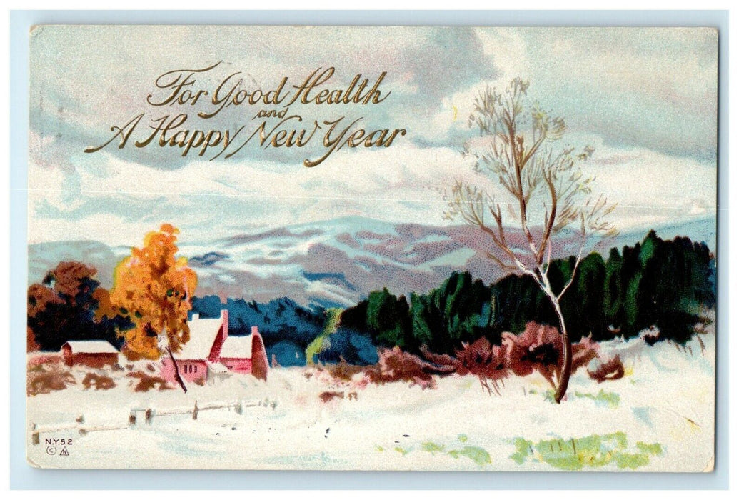 c1910 New Year Snow Winter Art Painting Embossed Postcard