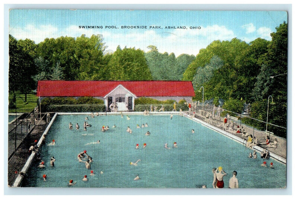 1949 Swimming Pool, Brookside Park, Ashland Ohio OH Vintage Postcard