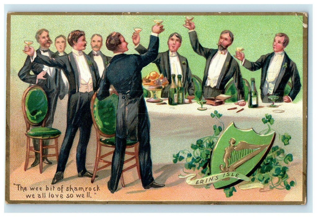 1910 Easter Tuck's Boys Toasting The Shamrock St. Patrick's Day Postcard