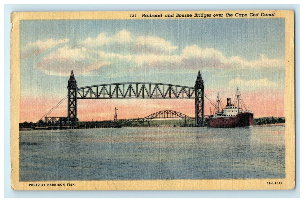 1947 Railroad Bourne Bridges Over The Cape Cod Canal Massachusetts MA Postcard