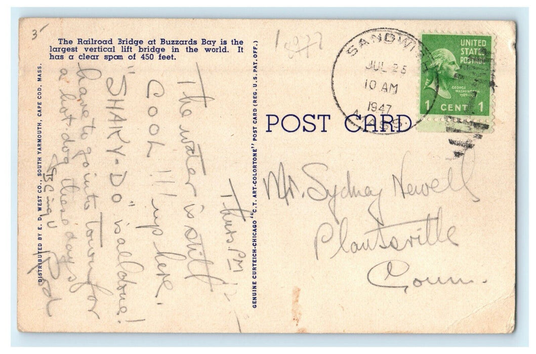1947 Railroad Bourne Bridges Over The Cape Cod Canal Massachusetts MA Postcard