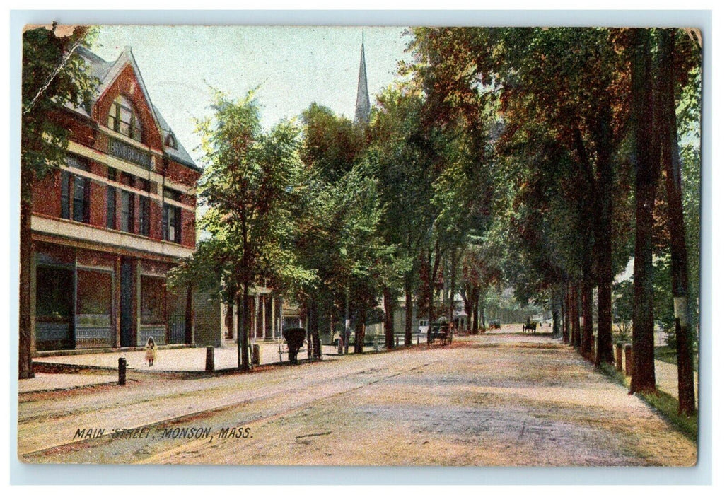 1908 Scene at Main Street, Monson Massachusetts MA Antique Postcard