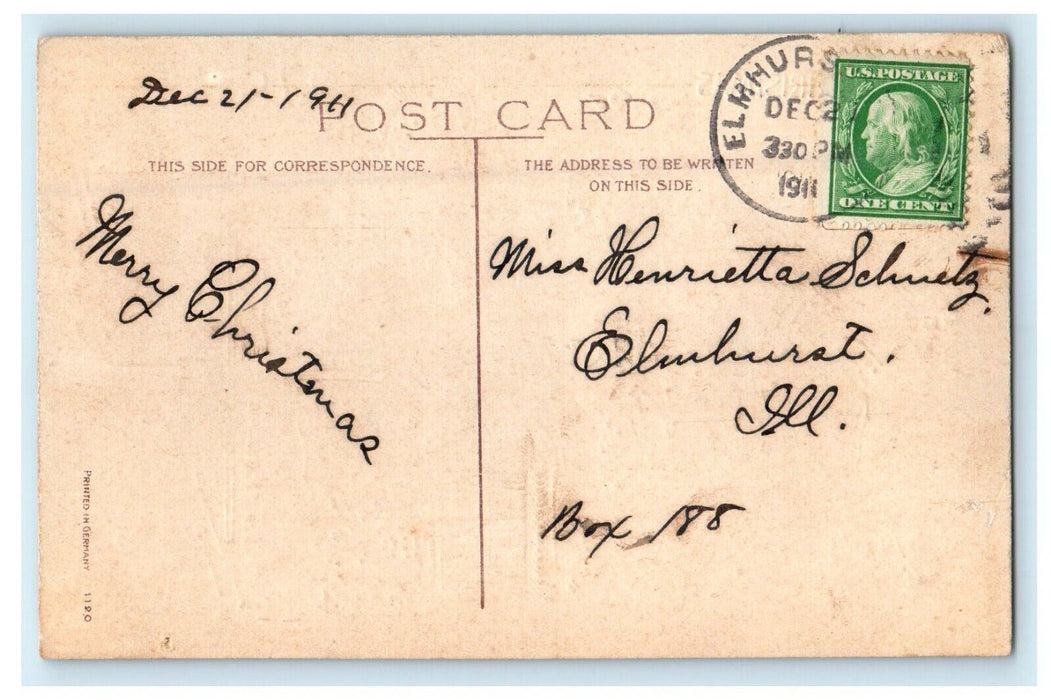 1911 Christmas Manger Christ God Religious Gold Gilt Elmhurst Illinois Postcard