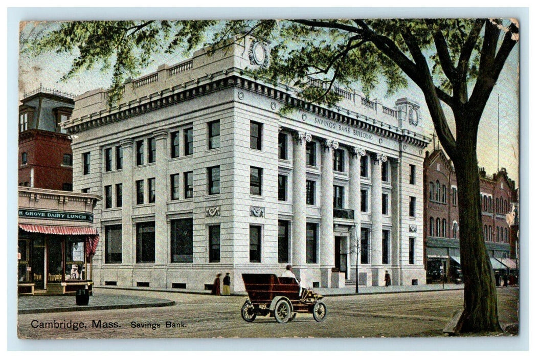 1910 Saving Bank Building Scene Street Cambridge Massachusetts MA Postcard