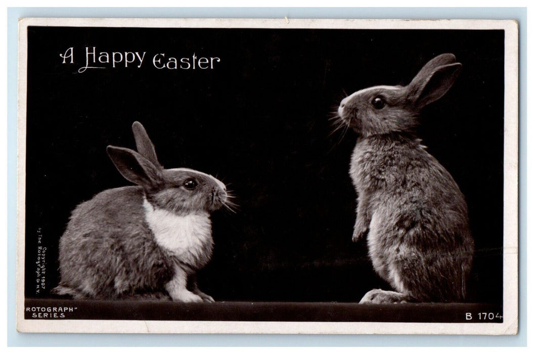 c1910's Happy Easter Bunny Rabbits Studio Portrait Rotograph RPPC Photo Postcard