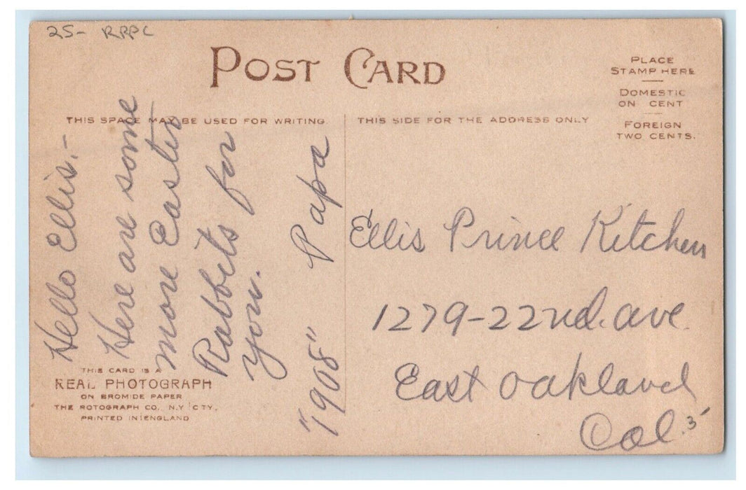c1910's Happy Easter Bunny Rabbits Studio Portrait Rotograph RPPC Photo Postcard