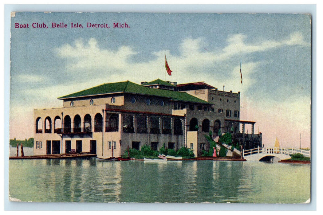 1914 Boat Club Belle Isle Canal, Detroit Michigan MI Posted Antique Postcard