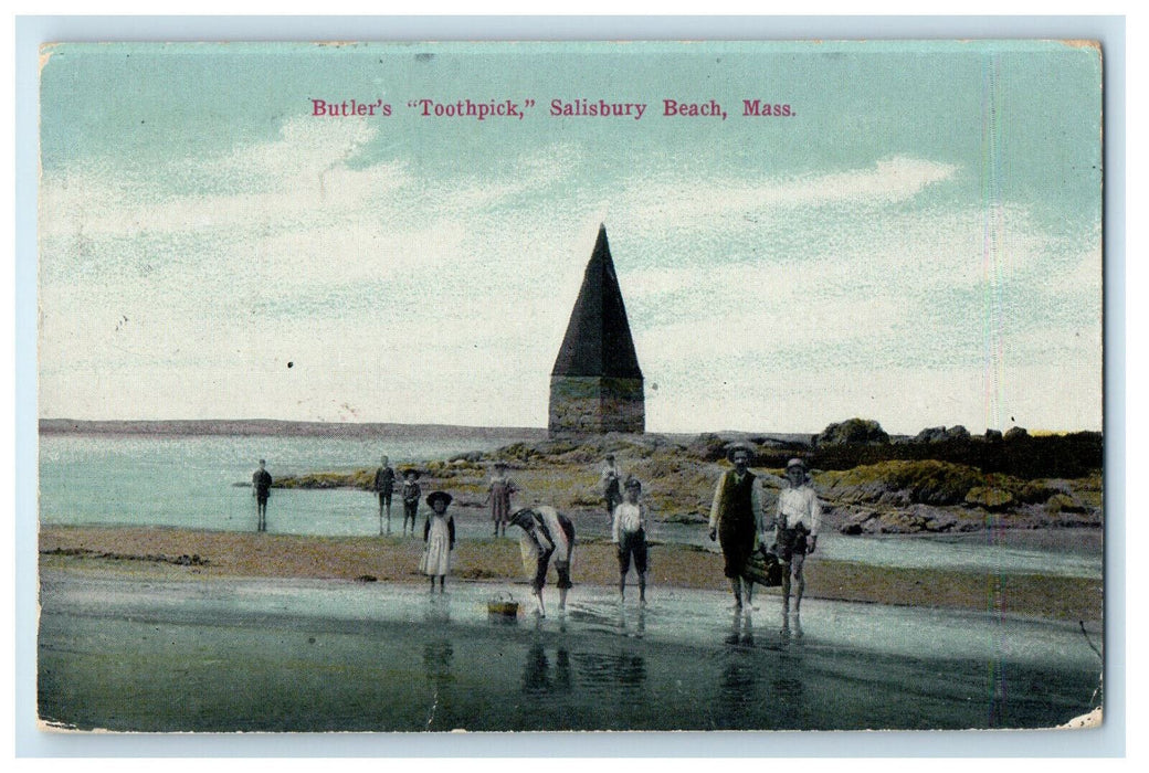 1914 Butler's "Toothpick" Salisbury Beach Massachusetts MA Posted Postcard