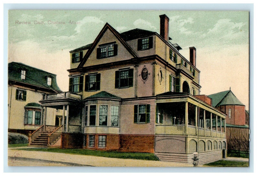 c1910 Review Club House Street View Chelsea Massachusetts MA Antique Postcard