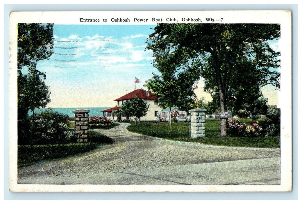 1928 Entrance to Oshkosh Power Boat Club, Oshkosh, Wisconsin Postcard