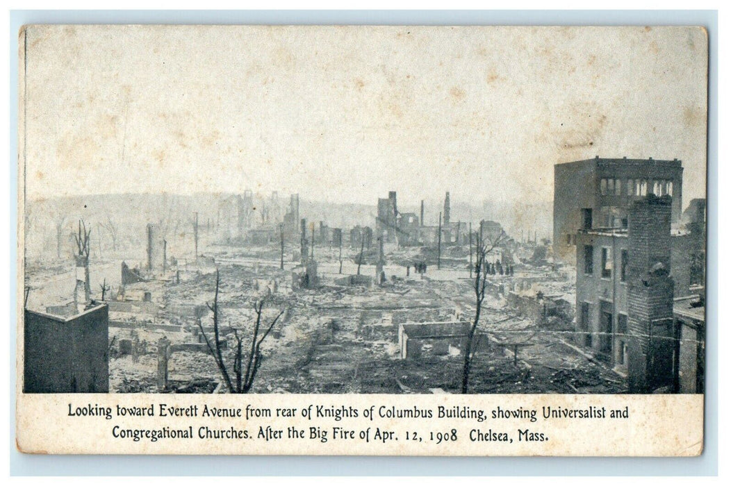 Looking Toward Everett Ave Knight Of Columbus After Big Fire Chelsea MA Postcard