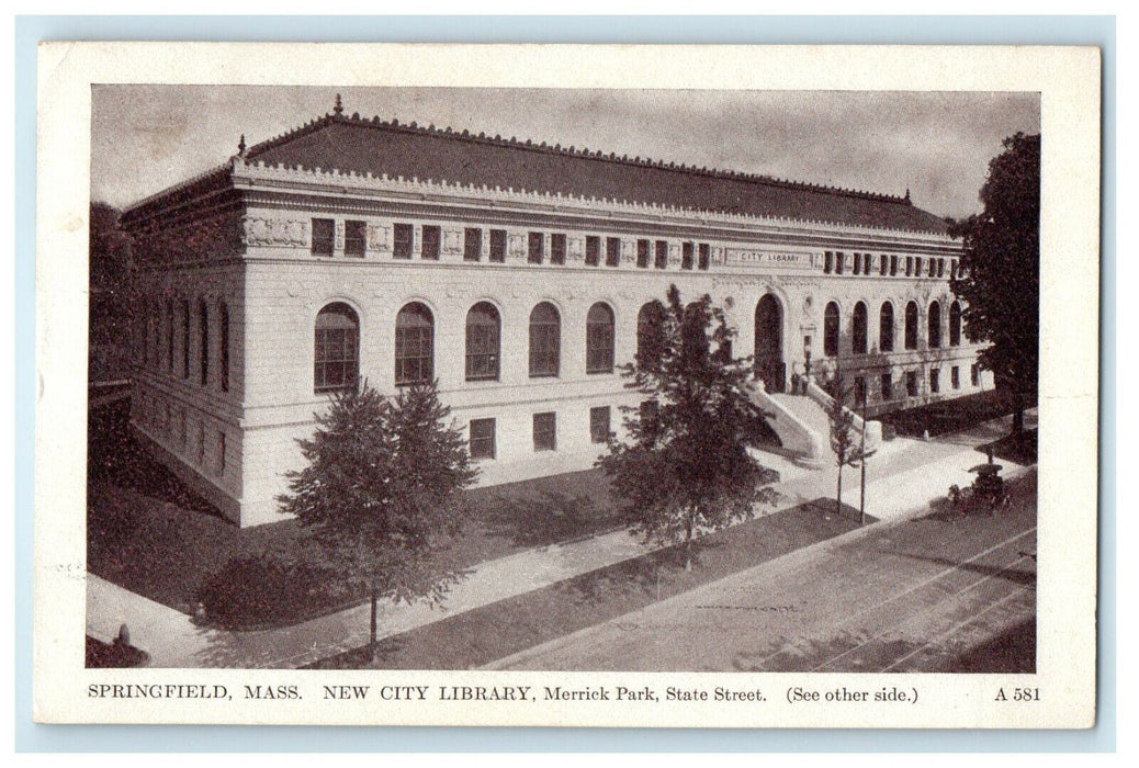 1914 New City Library, Merrick Park, State Street, Massachusetts MA Postcard