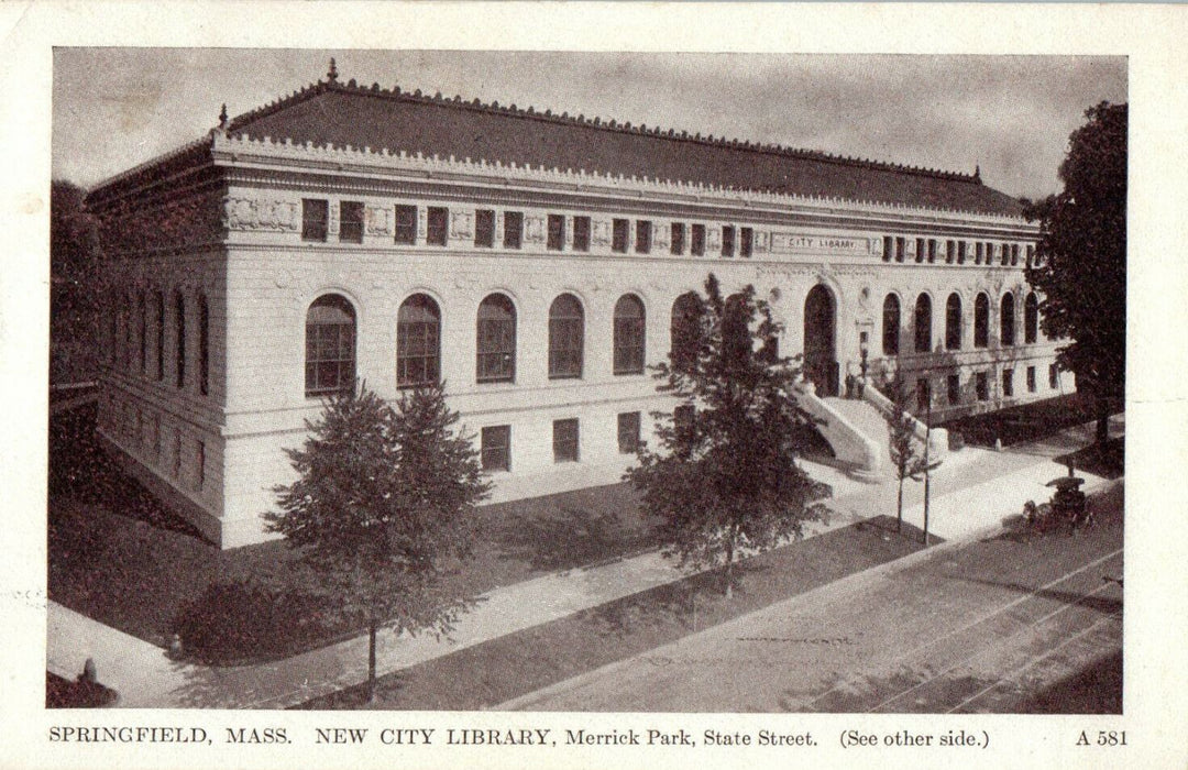 1914 New City Library, Merrick Park, State Street, Massachusetts MA Postcard