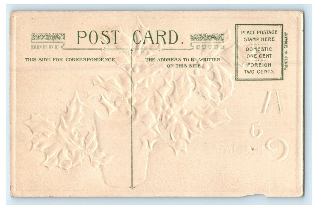 John Winsch A Joyous Christmas Holly Berries In Glass Embossed Unposted Postcard