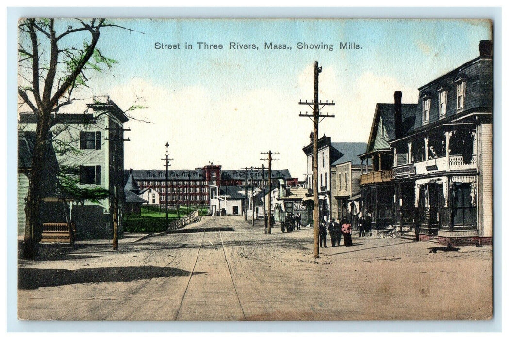 1908 Street Showing Mills in Three Rivers, Massachusetts MA Postcard