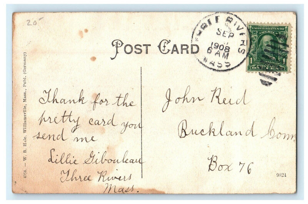 1908 Street Showing Mills in Three Rivers, Massachusetts MA Postcard