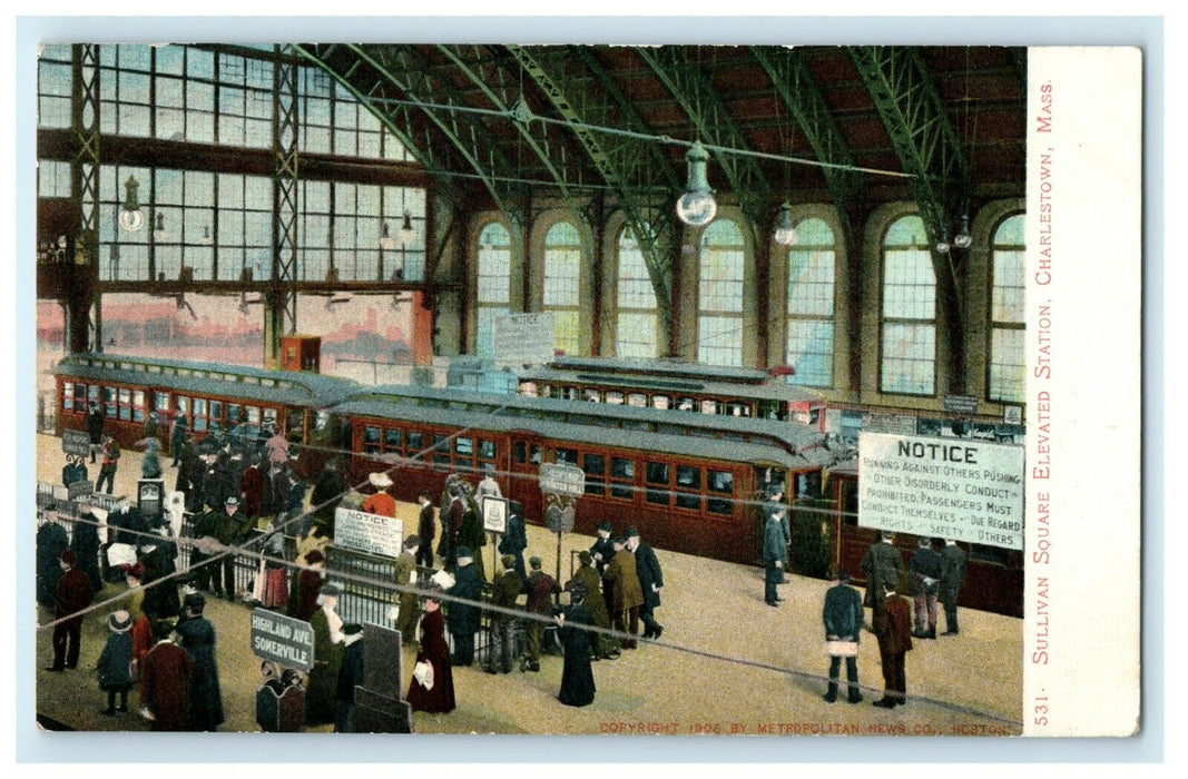 Sullivan Square Elevated Train Station Charlestown Massachusetts MA Postcard