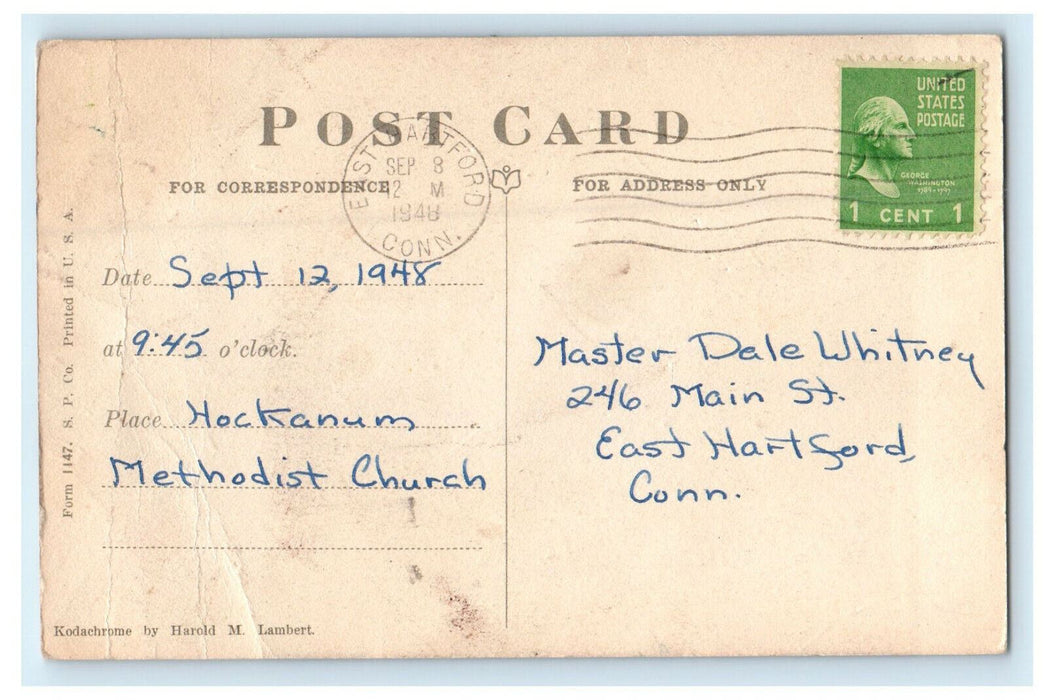 1948 Hockanum Methodist Church Connecticut CT Advertising Posted Postcard