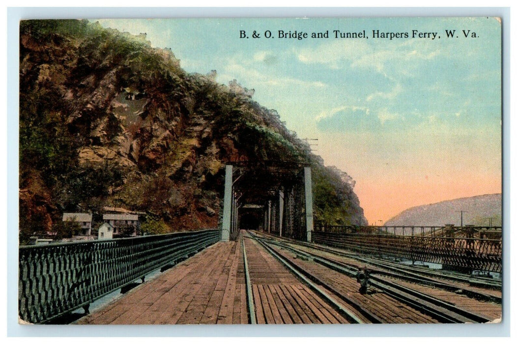 1923 B & O Bridge And Tunnel Hapers Ferry West Virginia WV Vintage Postcard