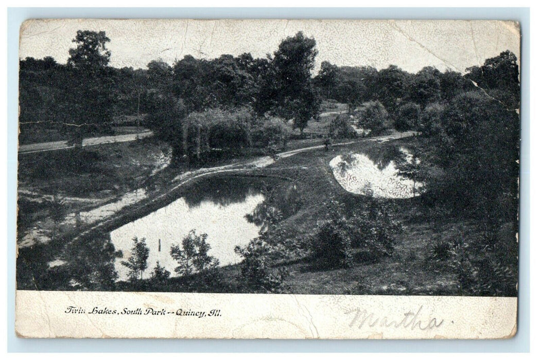1907 Twin Lakes, South Park, Quincy Illinois IL Antique Postcard